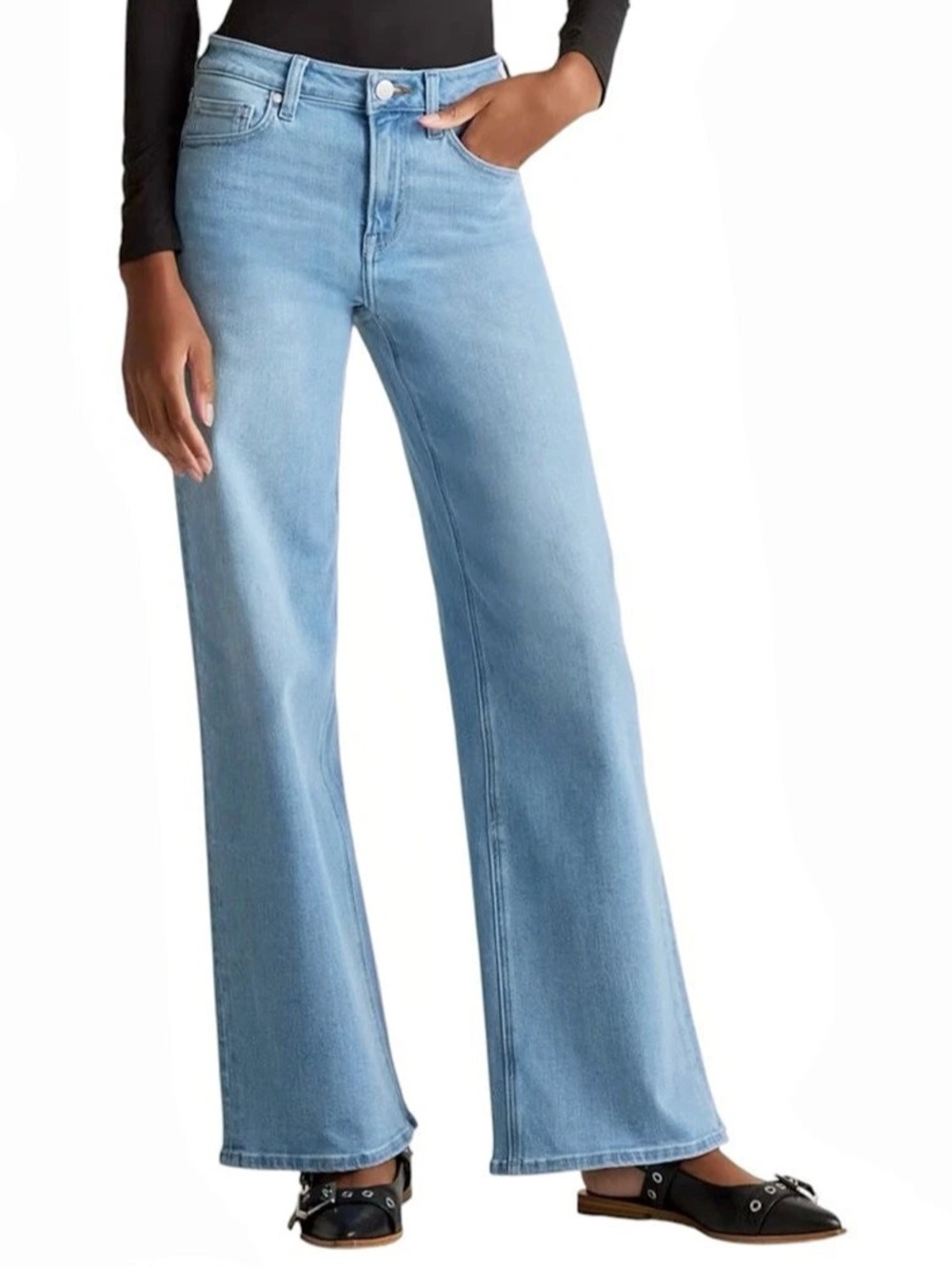 Quince Bella Wide Leg Curve -Hugging Jeans in Frosted Blue Size 28
